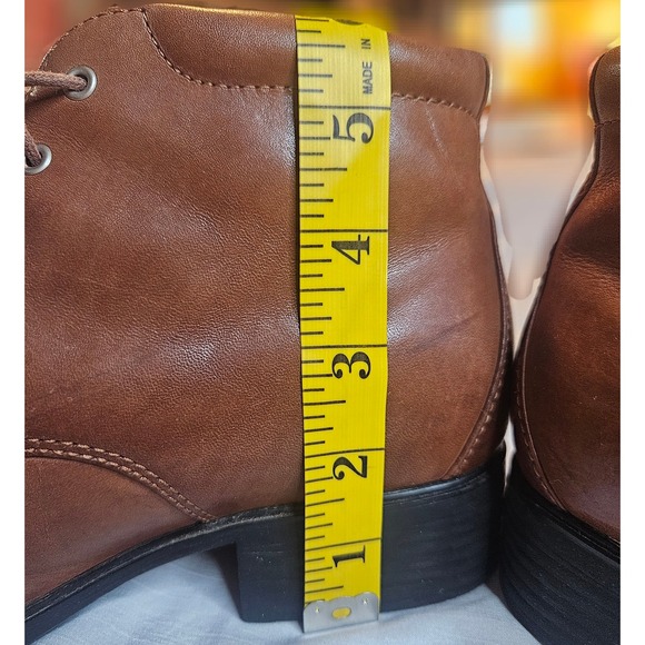 Brown Leather Kiltie Lace Up Ankle Boots Western Low Block Heel Booties - Picture 14 of 16